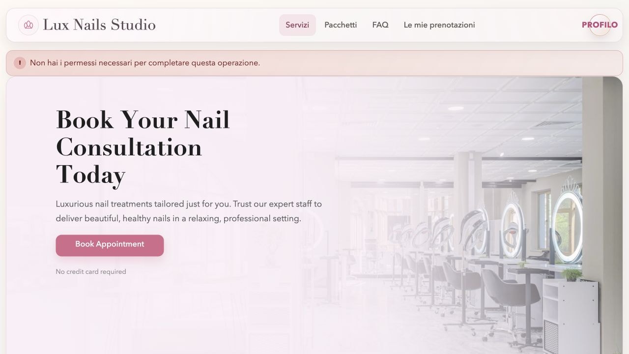 Beauty Booking interface